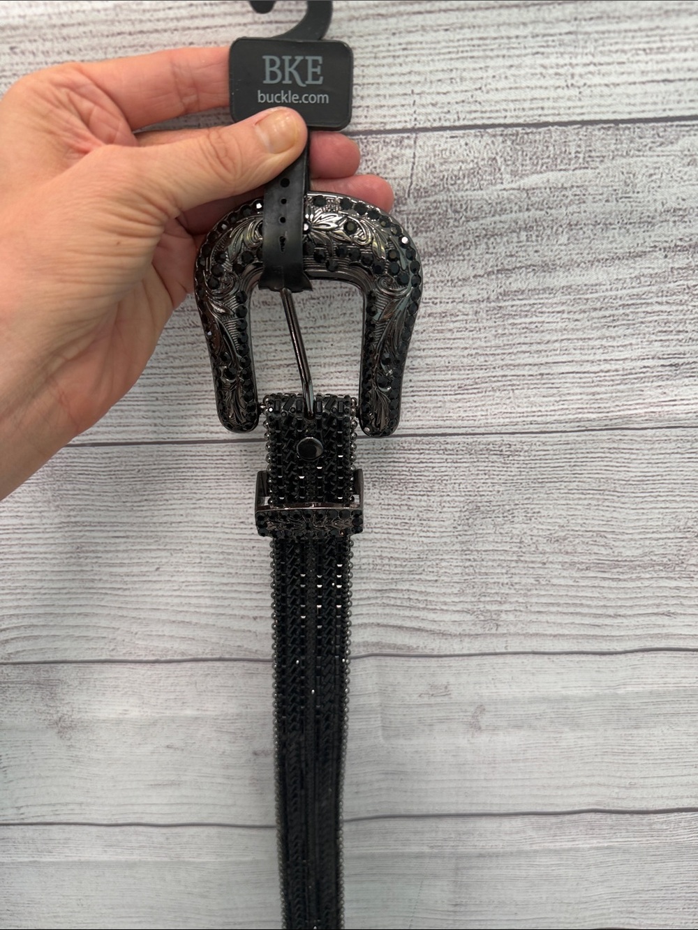 BKE Black Rhinestone Western-Style Buckle Belt